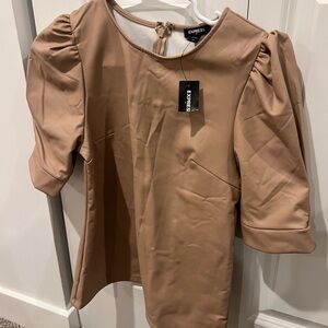 Express Women's Leather Beige Puff Sleeve Blouse